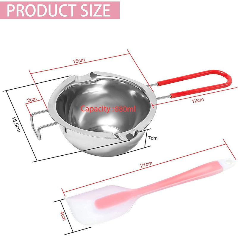 Aslanka 600ml Stainless Steel Double Boiler, Chocolate Melting Pot, Anti-Hot Handle, with Stirring Spoon, Boiler for Chocolate, Butter, Candy, Cheese, Candle Making-20oz 20 oz - NewNest Australia