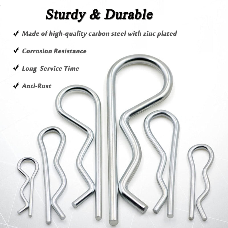 60 Pcs Cotter Pin Hair Pin Assortment Kit, Zinc Plated R Clip Key Fastener Fitting Set for Use on Hitch Pin Lock System Automotive Marine Tractors Mower Carts Truck Engine Repair, 12 Size 2 Style - NewNest Australia