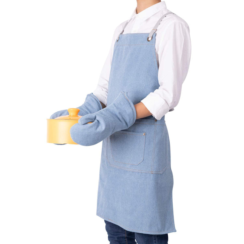 NEOVIVA Stylish Denim Apron for Chef Women Men with Multi-Purpose Tool Pockets, Professional Grilling BBQ Aprons Dream Blue - NewNest Australia