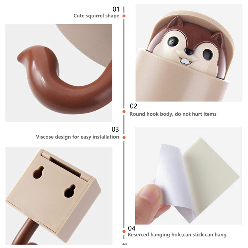 NewNest Australia - Lind Kitchen 2pcs Squirrel Shape Adhesive Hook for Children's Room Living Room Bedroom,Cute Cartoon Creative Home Decoration Wall Hooks(Gray) Gray 