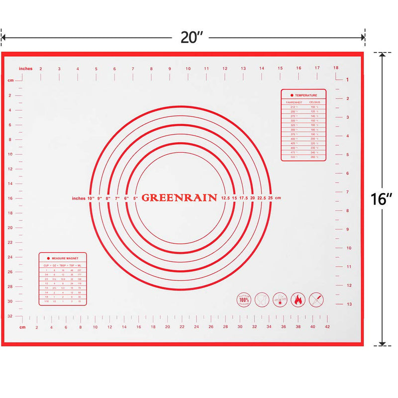 NewNest Australia - Silicone Pastry Mat Non Stick Extra Thick Baking Mat with Measurement Fondant Mat, Counter Mat, Dough Rolling Mat, Oven Liner, Pie Crust Mat (16''(W)20''(L)) M-16''(W)*20''(L) 1#Red 