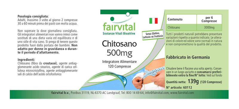 Fairvital | Chitosan 500mg - HIGH DOSE - natural fiber - 120 tablets - NewNest Australia