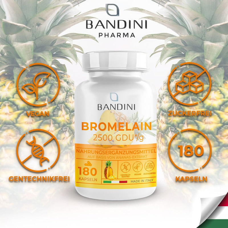Bandini® Bromelain 1000mg (2500 FIP) | 180 enteric-coated capsules | Natural pineapple extract | Immune system, microcirculation, digestive function | Laboratory tested, high dosage, vegan - NewNest Australia