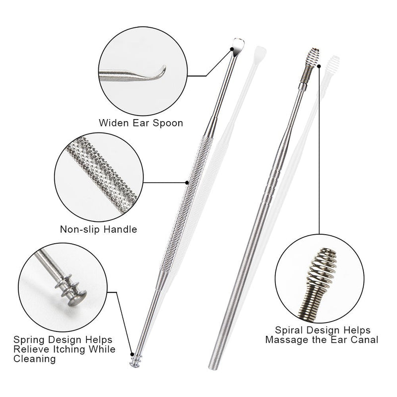 7 Pcs Ear Pick Earwax Removal Kit, BetyBedy Ear Cleansing Tool Set, Ear Curette Ear Wax Remover Tool with Cleaning Brush and Storage Box, Sliver - NewNest Australia