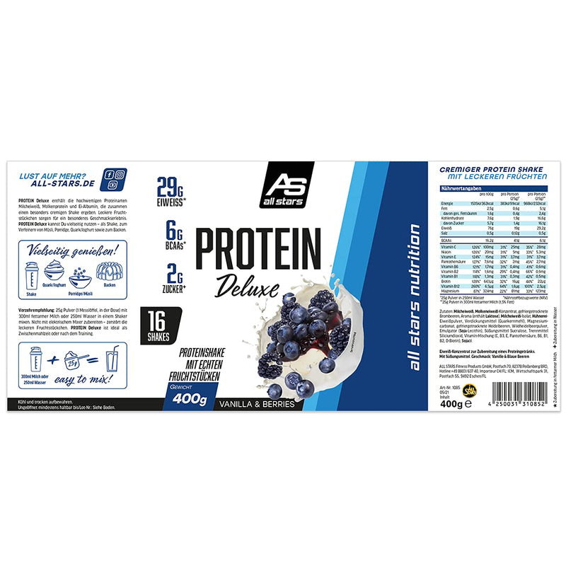 All Stars Protein Deluxe Tin - 400 G - Vanilla & Berries - Premium Protein Powder With Real Fruit Pieces - For Muscle Building, Weight Management And Anti-Cravings - NewNest Australia