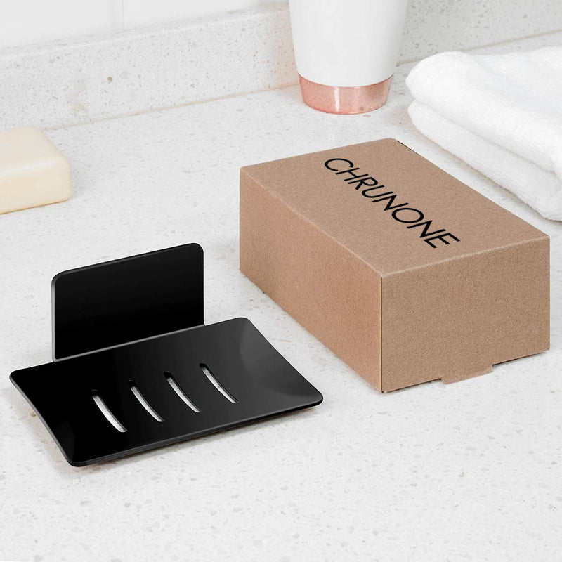 CHRUNONE Self-Adhesive Soap Dish for Shower, Aluminum Bar Soap Holder Dishes for Bathroom Black - NewNest Australia