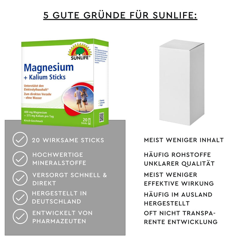 SUNLIFE Magnesium & Potassium Sticks 3 x 20 sticks - magnesium potassium with cherry flavor - sticks with 400mg magnesium & 375mg potassium - vegan & gluten-free - for quick direct consumption - NewNest Australia