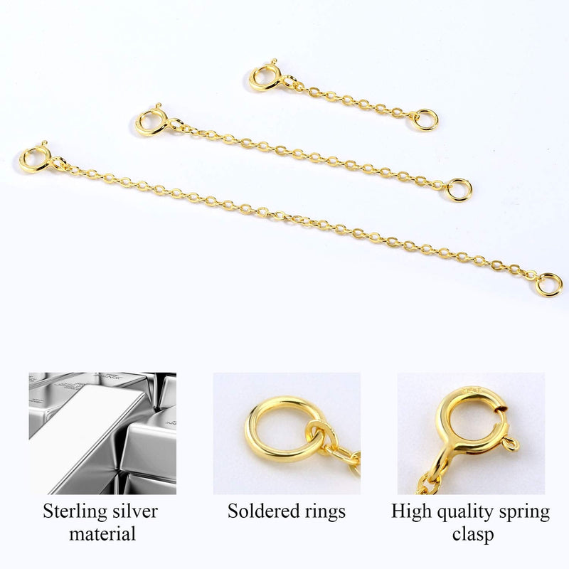 14K Gold Necklace Extenders 925 Sterling Silver Chain Extension Necklace Bracelet Anklet Extender for Jewelry Making (1 2 3 inch) 14K Gold - NewNest Australia