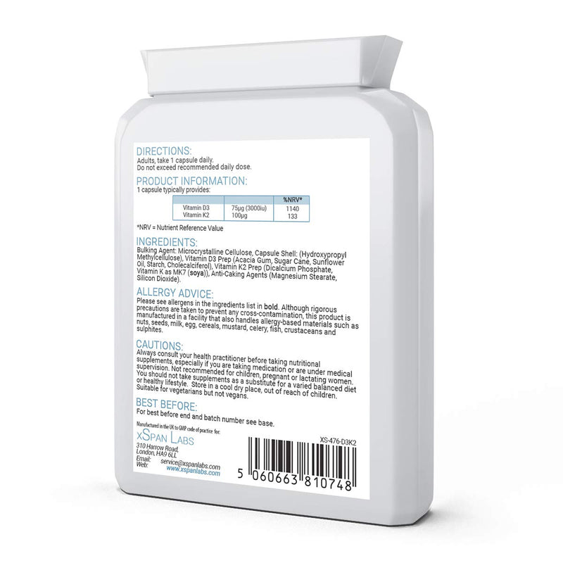 Vitamin D 3,000 IU & Vitamin K2 100ug MK7 Vegetarian Capsules - 90-Day Supply of Vitamin D3 Supplement Source of Cholecalciferol – Exclusively Manufactured in The UK for Maximum Absorption - NewNest Australia