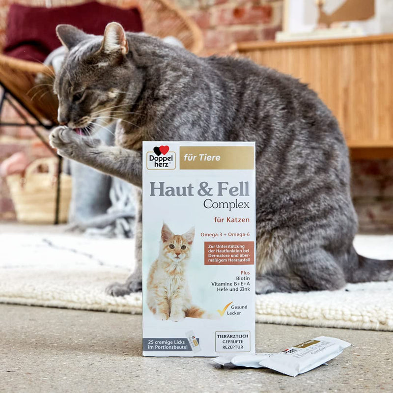 Doppelherz Skin & Fur Complex for Cats - To support skin function in dermatosis and excessive hair loss - 25 licks Skin and Fur Complex - NewNest Australia