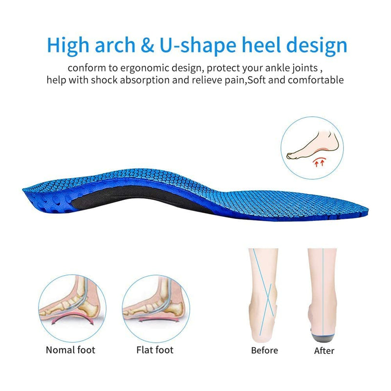 Orthotic Insoles Full Length with Arch Supports Orthotic Inserts for Flat Feet, Shoe Insoles for Plantar Fasciitis, Feet Pain, Comfort Lightweight Insoles 10/13.5 UK Blue - NewNest Australia