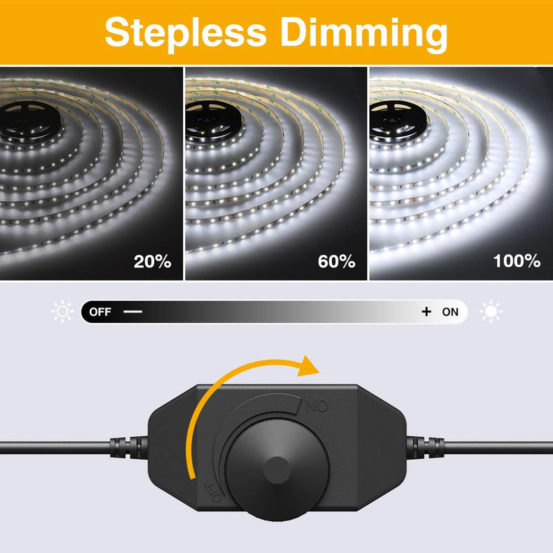 Onforu White LED Strip Lights, 16.4ft Dimmable LED Light Strip, 6000K Bright Daylight White Tape Light, 5M 12V Ribbon Light, 300 LEDs Flexible Vanity Mirror Light for Under Cabinet, Bedroom, Kitchen - NewNest Australia