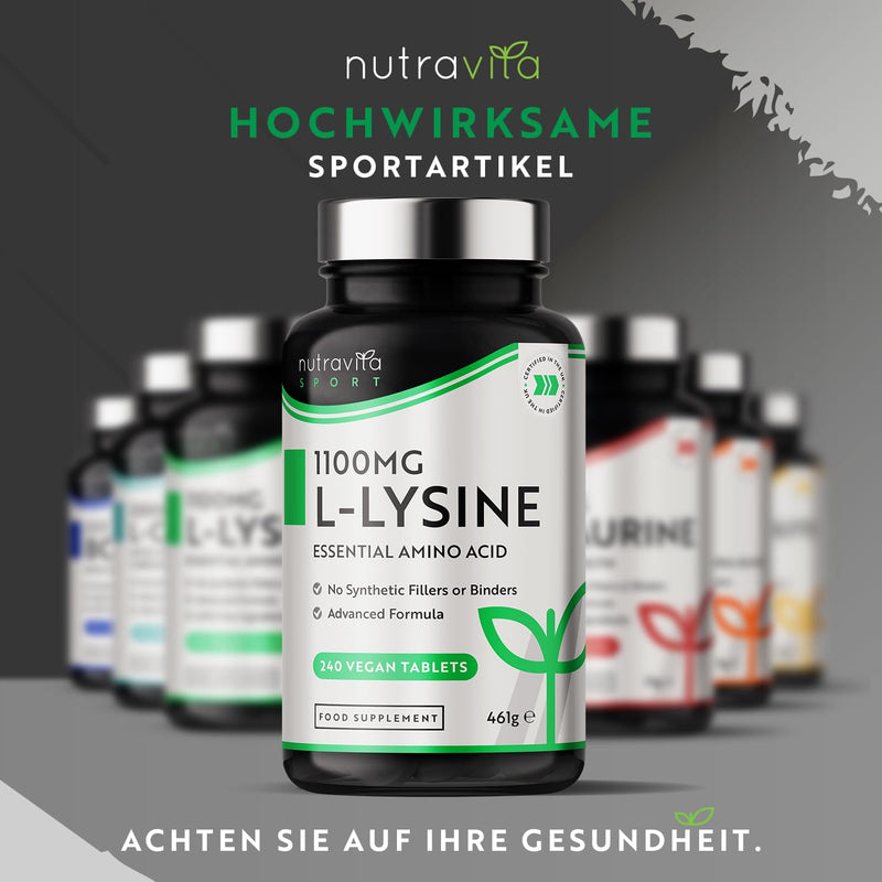 L-Lysine 1100mg High Dose - 240 Vegan Tablets (8 Month Supply) - L Lysine Essential Amino Acid Supplement - No Synthetic Binders - Made in the UK by Nutravita - NewNest Australia