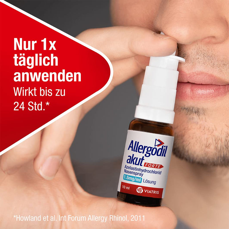 Allergodil Akut Forte nasal spray double pack: Azelastine spray for hay fever & non-seasonal allergic rhinitis, 1.5 mg / 1 ml solution, 2 x 10 ml + tissue pack 1.5 mg 10 ml (pack of 2) - NewNest Australia
