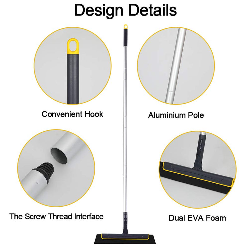 Yocada Floor Squeegee Broom Perfect for Shower Bathroom Kitchen Home Tile Pet Hair Fur Floor Marble Glass Window Water Foam Cleaning Long Adjustable Removable Handle Anti-Static Household 51in Pole 51 Inch (Pack of 1) - NewNest Australia