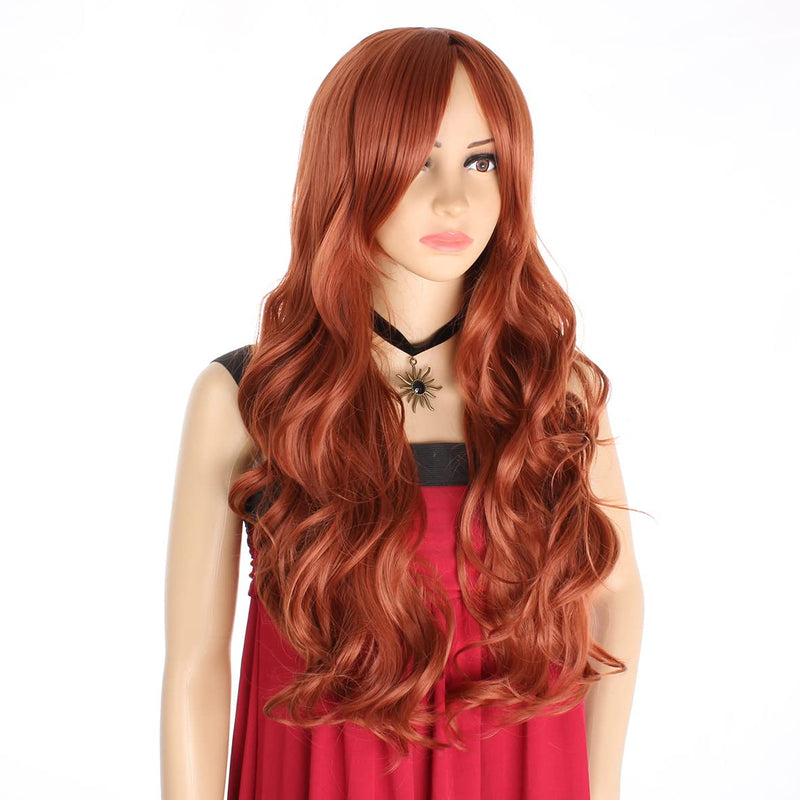 Xtrend 24Inch Body Wave Copper Red Wigs with Bangs Middle Part Natural Looking Glueless Long Curly Wavy Wig for Women Heat Resistant Fiber Synthetic Wigs for Daily Use 24 Inch (Pack of 1) Body Wave-Copper Red - NewNest Australia