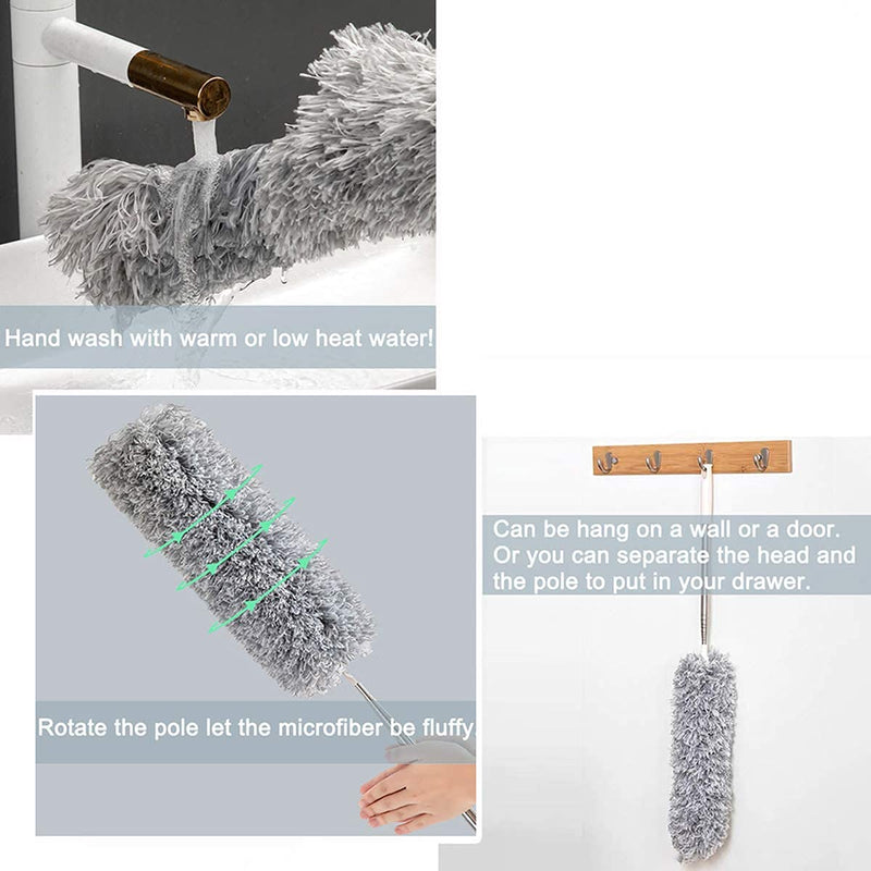 HEOATH Microfiber Feather Duster with Extendable Pole, 30-100 inches Extra Long Cobweb Duster for Cleaning, Bendable Head, Non-Scratch, Washable Duster for Ceiling, Fan, Furniture 100 Inch - NewNest Australia