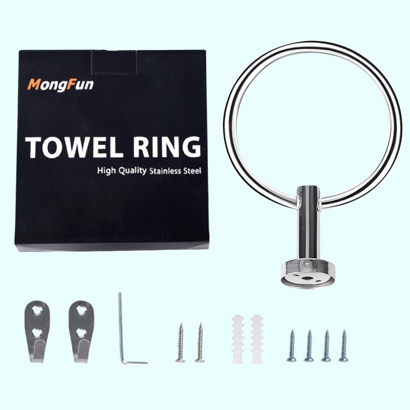 MongFun Towel Ring for Bathroom, Hand Towel Ring Chrome, Bath Towel Holder Hanger Hooks for Kitchen, Silver Rustproof Polished 304 Stainless Steel (Drill Needed) - NewNest Australia