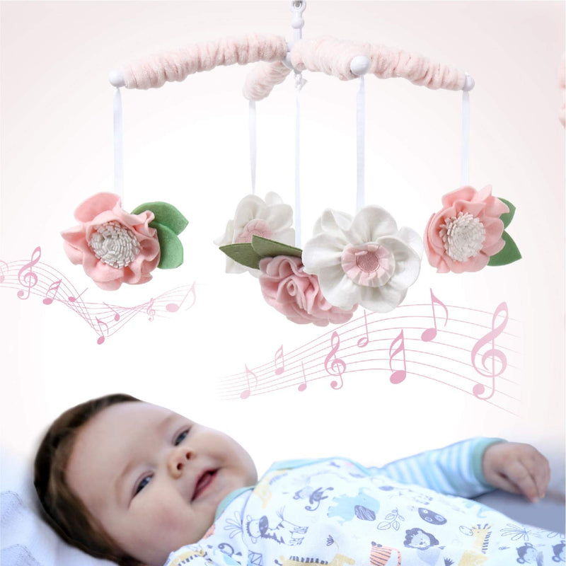 NewNest Australia - The Peanutshell Pink Floral Musical Crib Mobile for Baby Girls | Digital Music Box with 12 lullabies 