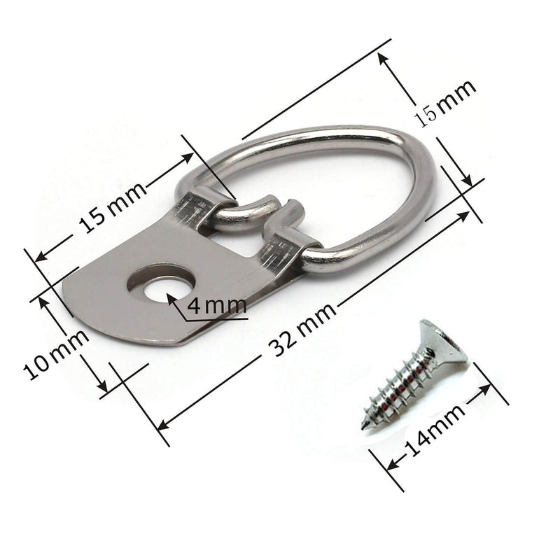 100 Pack D-Ring Picture Hangers with Screws for Hanging Clock Paintings Artwork Picture Frame Hook Photo Mirrors - Pro Quality Single Hole D-Rings - NewNest Australia