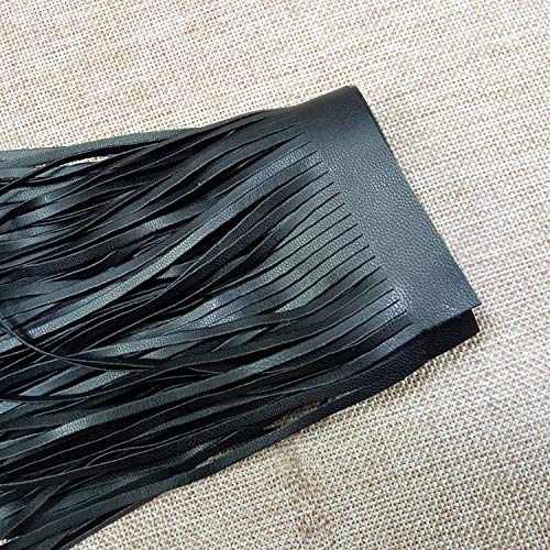 Yalulu 2 Meter Double Side Leather Fringe Trims Faux Leather Tassel Trims DIY Sewing Craft Garment Hem Accessories (Black) Black - NewNest Australia