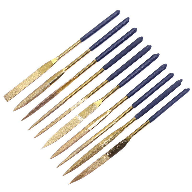 Yakamoz 10Pcs Titanium Coated Small Diamond Needle File Set 4x160mm Mini Round Triangular Square Flat Shape Metal Riffler Files Jewelers File Precision Hand Tools for Glass Wood Stone Jewelry - NewNest Australia