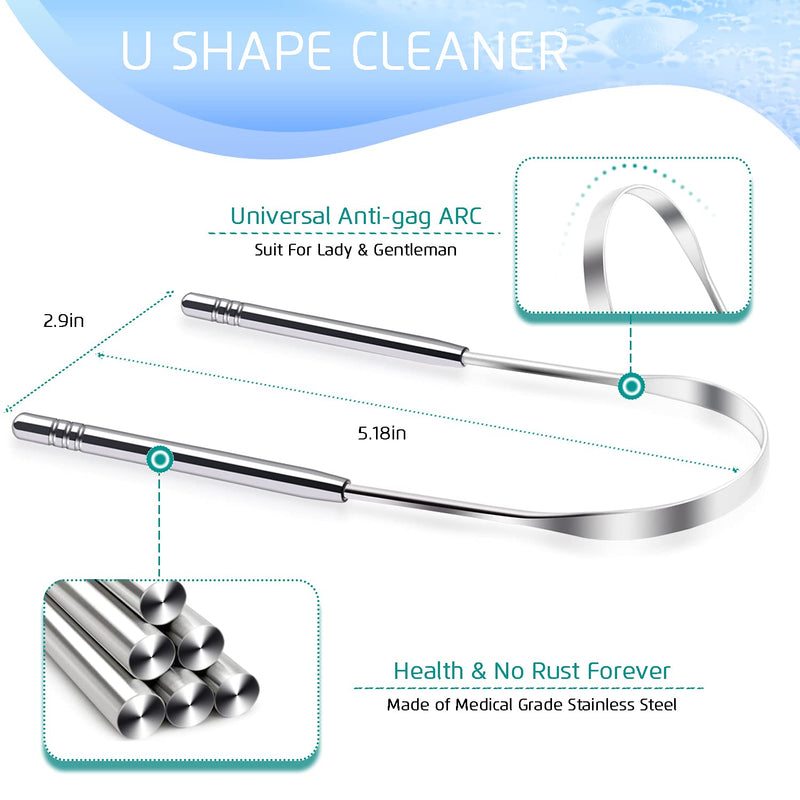 4PCS Tongue Scraper, Stainless Steel Tongue Cleaners, 100% BPA Free Fresher Tongue Tools, Healthy Oral Hygiene Brushes, Medical Grade Reusable Stainless Steel, Eliminate Bad Breath - NewNest Australia