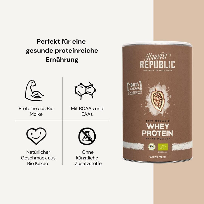 Harvest Republic Organic Whey Protein Smoothie Shake Powder 320 G, Protein For Muscle Building With Organic Fruits And Protein From Organic Whey, With Bcaas, Eaas, Minerals, Naturally Without Additives (Cocoa) - NewNest Australia
