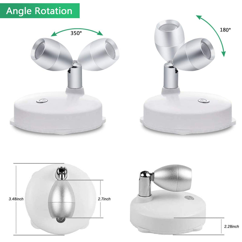 RGB Wireless LED Spotlight, Battery Operated Accent Lights, Indoor Mini Puck Light, Dimmable Uplight with Remote, 4000K Warm White, Stick on Anywhere Wall Light with Rotatable Head, Silver, 2 Pack - NewNest Australia