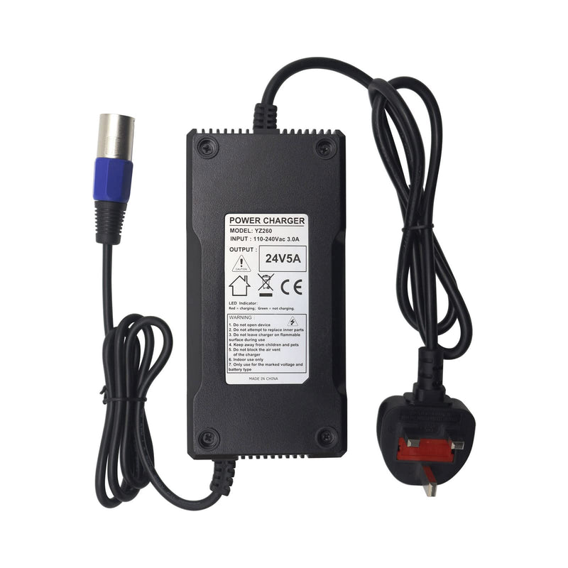 xiixtoo 24V 5AMP Lithium Battery Charger For Mobility Wheelchair, Scooter, Motorcycle, eBike, Lawn Mower, Marine Boat, Pride Mobility, Jazzy Power Chair, Drive Medical, Shoprider Male 3-Pin XLR Plug - NewNest Australia