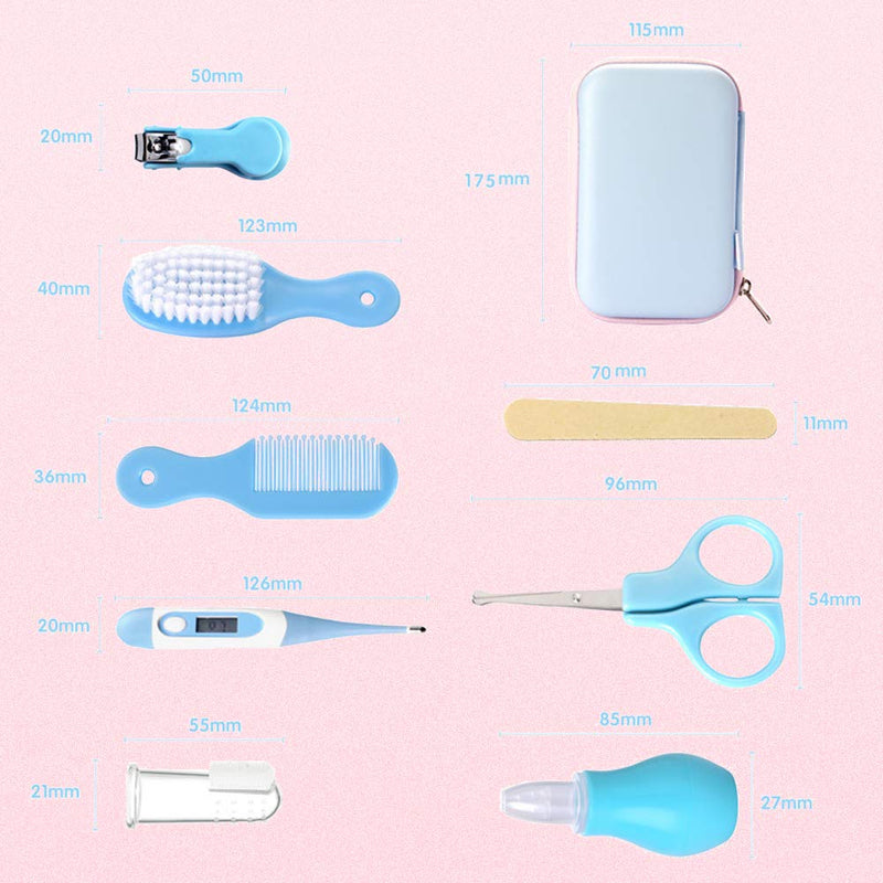 Baby Grooming Kit, 8 in 1 Baby Hair Brush/Nail Clipper/Nose Cleaner/Finger Toothbrush/Nail Scissors/Manicure Kit for Baby Care Keep Healthy and Clean(Blue Pink Yellow) (Pink) - NewNest Australia