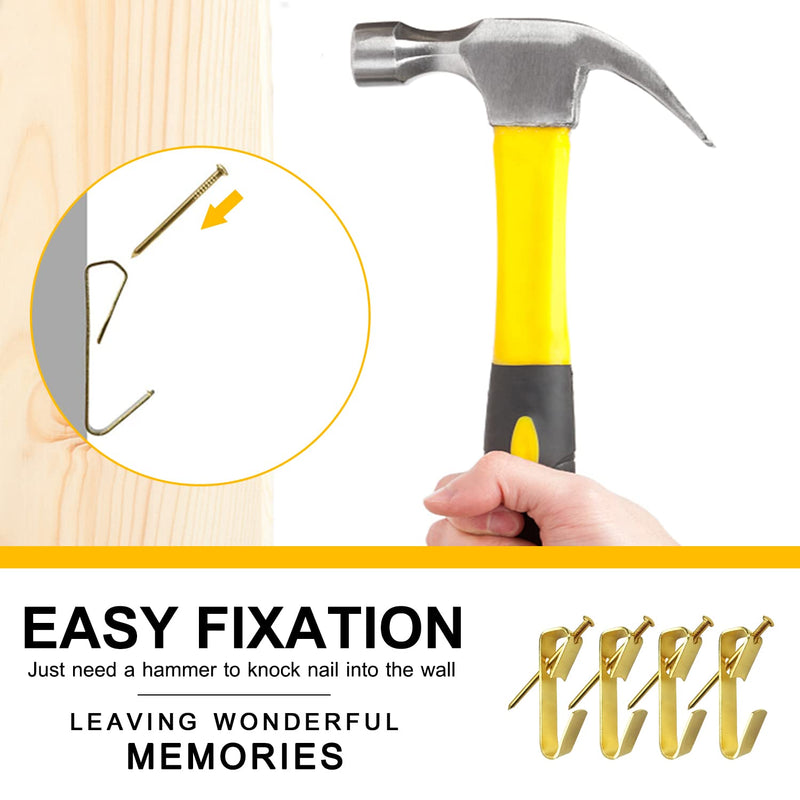 Picture Hangers(30lbs-100pcs), Eikivin Picture Hooks with Nails, Wall Hangers, Picture Hanging Kit on Wood/Drywall. Gold-30lbs - NewNest Australia