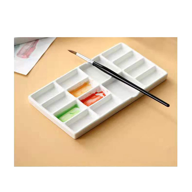 Gemerglity 14 Wells Ceramic Artist Paint Palette - 8 Inch Porcelain Watercolor Painting Palette Ceramic Mixing Tray for Painters - NewNest Australia