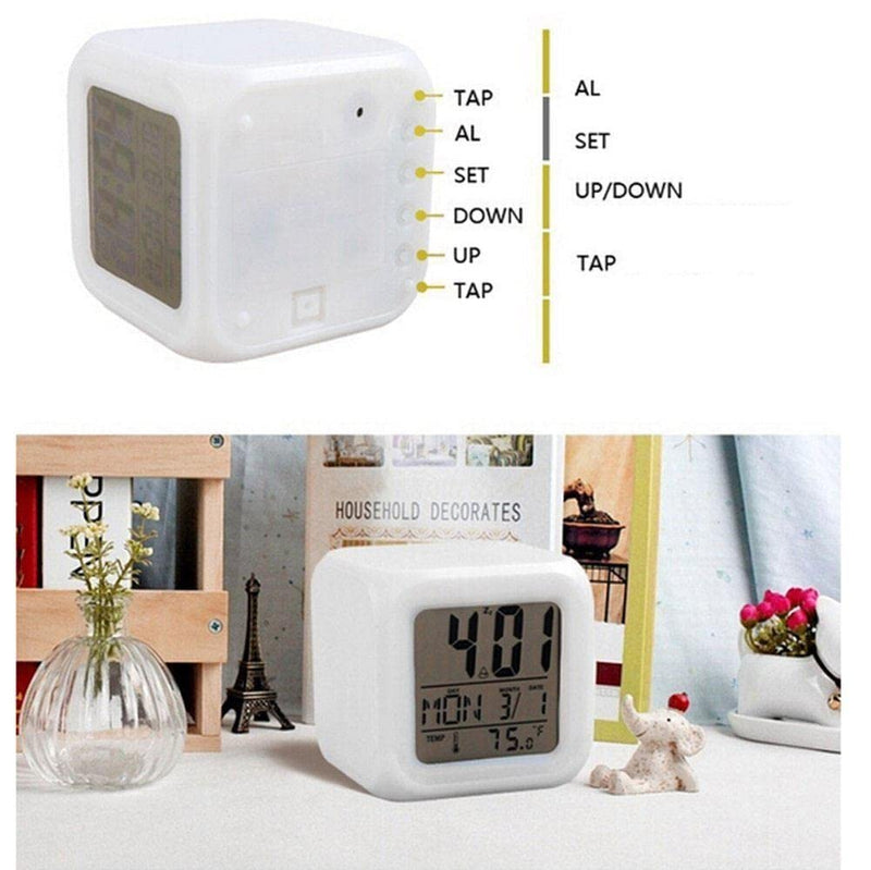 Digital Alarm Clock for Bedroom, 3 Inch Cubic Clock with Snooze, 7 Color Nightlight, Date Display, Temperature Detect, 12/24H, Battery Operated, Easy to Set, Digital Calendar Alarm Clock for Kids - NewNest Australia