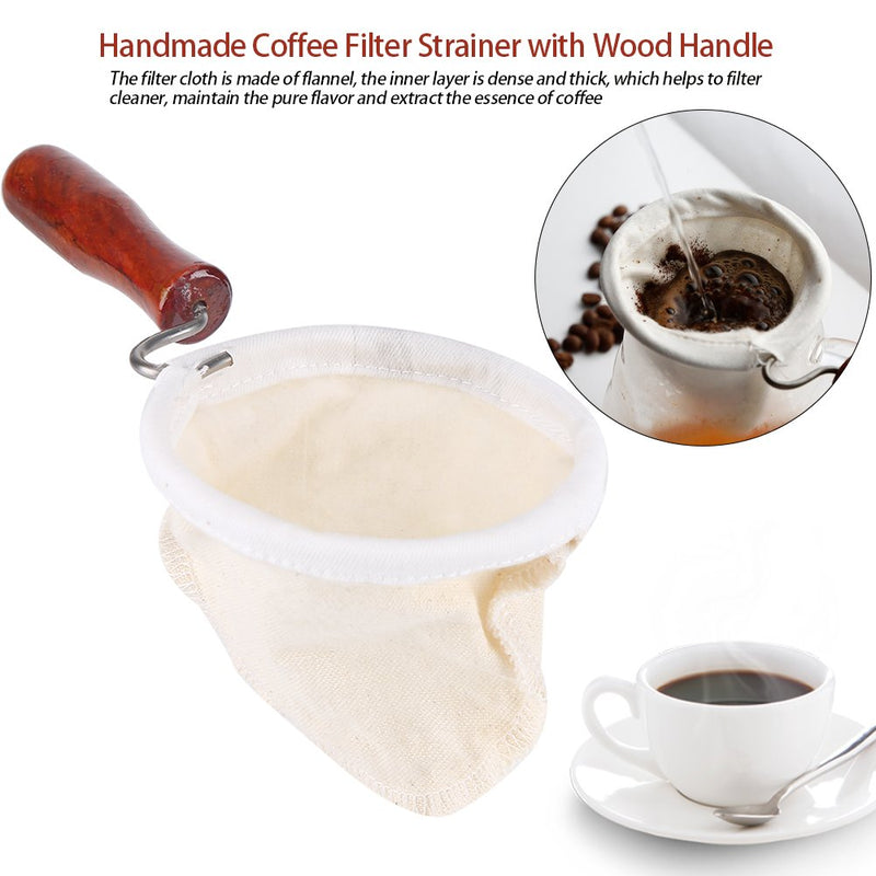Handmade and Reusable Coffee Filter, Flannel, Cloth Filter Bag, Coffee Sock with Wooden Handle(S) S - NewNest Australia