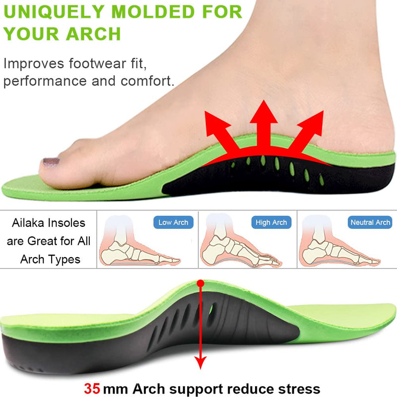 Ailaka High Arch Support Insoles for Men Women - Plantar Fasciitis Relief Arch Support Shoe Inserts, Orthotic Insoles for Flat Feet, Arch Pain and Heel Pain Relief 3/4.5 UK Green - NewNest Australia