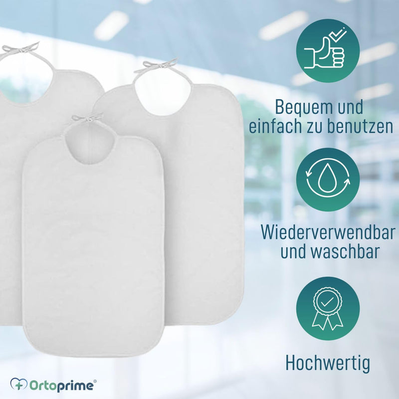 Ortoprime X3 Waterproof Bibs For Adults Made Of Terry Cloth + Pvc Washable - Waterproof And Reusable Giant Bibs For Seniors - Set Of 3 Bibs For Adults Funny, White - NewNest Australia