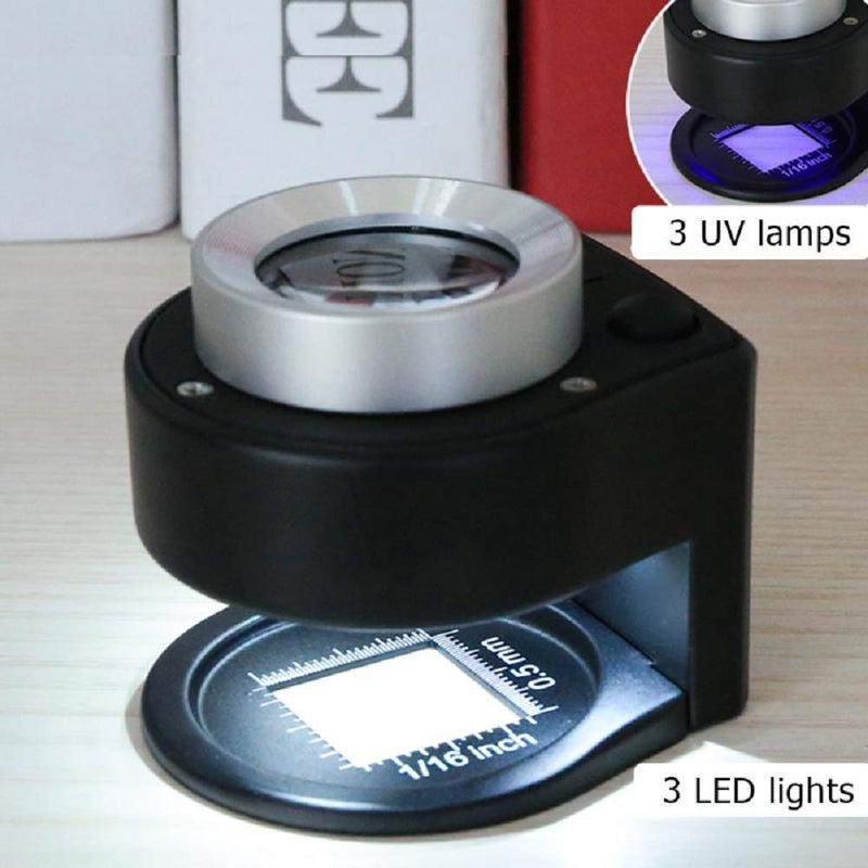 Bysameyee 30X Illuminated Magnifying Glass Jewelers Loupe, 6 Lights Desktop Metal Magnifier Portable Folding Scale Eye Loop for Textile Optical Jewelry Tool Coins Currency Stamps Gems (30X) - NewNest Australia