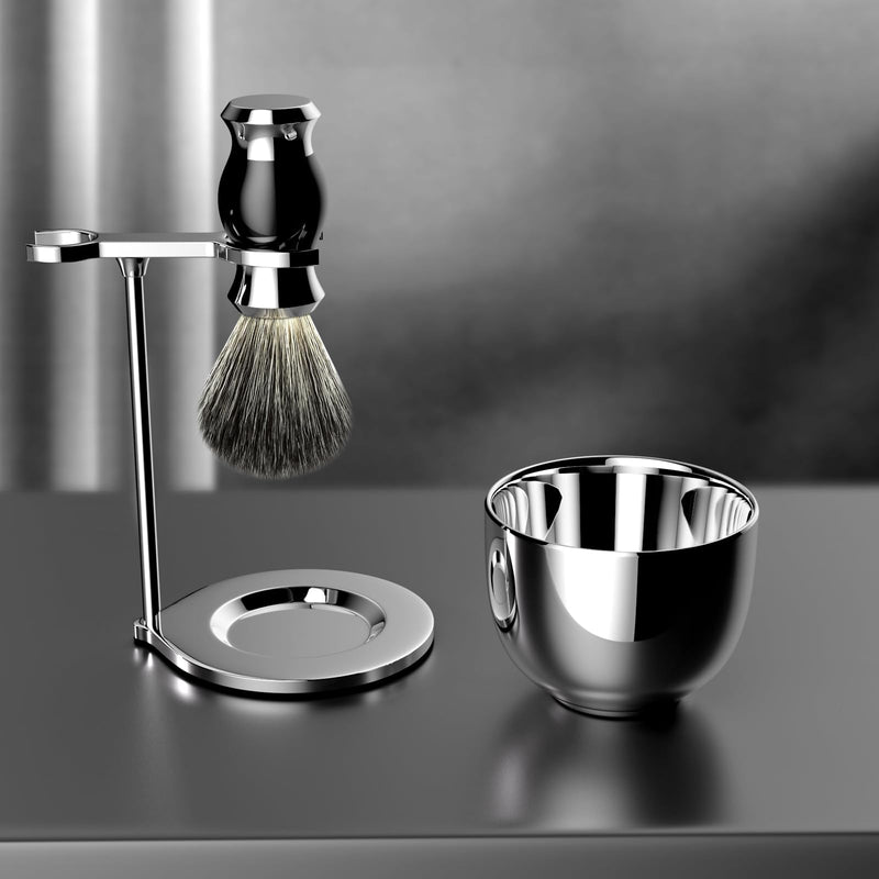 GRUTTI premium shaving brush set, safety razor stand, brush stand, shaving bowl and shaving brush made of imitation badger hair, gift shaving sets for men-black, shaving stand set for men silver-03 - NewNest Australia