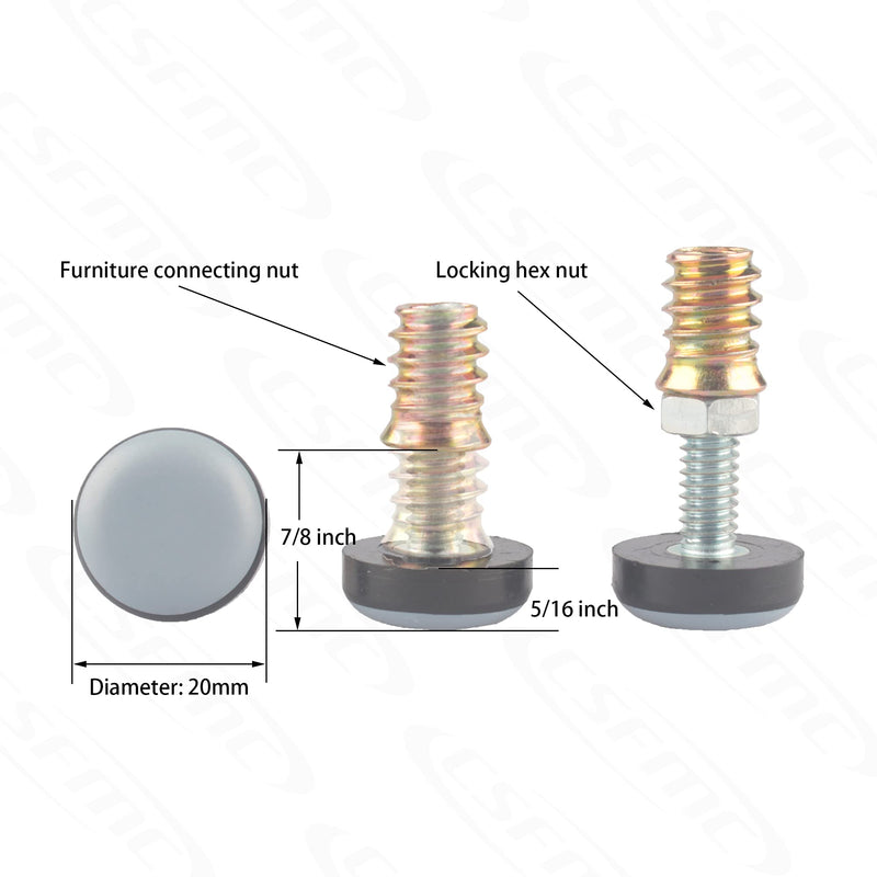 CSFMC Furniture Leveler PTFE(Teflon) Bottom(20mm Base 1/4-20,16 Pack),Threaded Shank Adjust Pads,Table/Chair/Cabinet/Sofa Medium Adjustable Legs Leveling,Nuts Installation and Floor Protection 20mm Base 1/4-20x1",16 Pack - NewNest Australia
