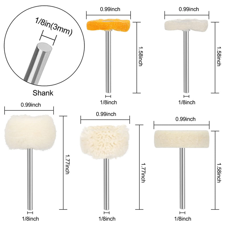 SUNJOYCO 58 Pcs Polishing Buffing Wheel Set for Dremel Rotary Tool Accessories, 1/8" Shank Wool Felt Mini Brush Polishing Kit Abrasive Wheel for Drill Jewelry Wood - NewNest Australia