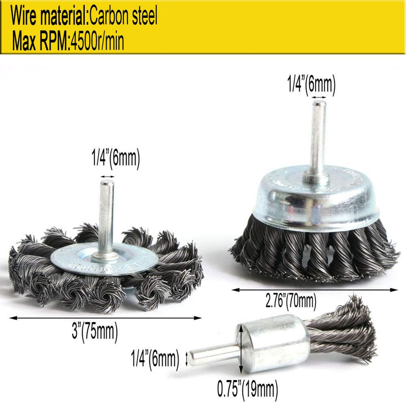 FPPO 3PCS 3 Inch Knotted Wire Wheel Cup Brush and Twist End Brush Set,1/4" Shank for Drill,Perfect For Rust Removal, Corrosion and Paint - NewNest Australia