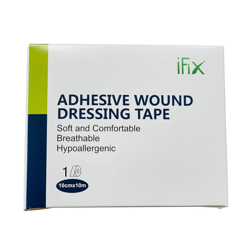 iFix Adhesive Wound Dressing Tape-Surgical Tape, 1 Roll-10 cm x10 Meters in Sturdy Box - Latex-Free Hypoallergenic Fabric Medical Tape - Soft & Breathable First Aid Dressing Tape for Sensitive Skin. - NewNest Australia