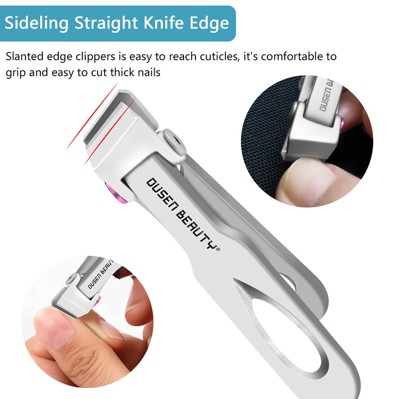 Nail Clippers for Thick Nails, Wide Jaw Opening Nail Clippers with Curved and Slant Straight Blade Edge, Heavy Duty Thick Toenail Clippers Fingernail Cutters Set with File for Seniors Adult Men Women Silver (Curved + Straight) - NewNest Australia