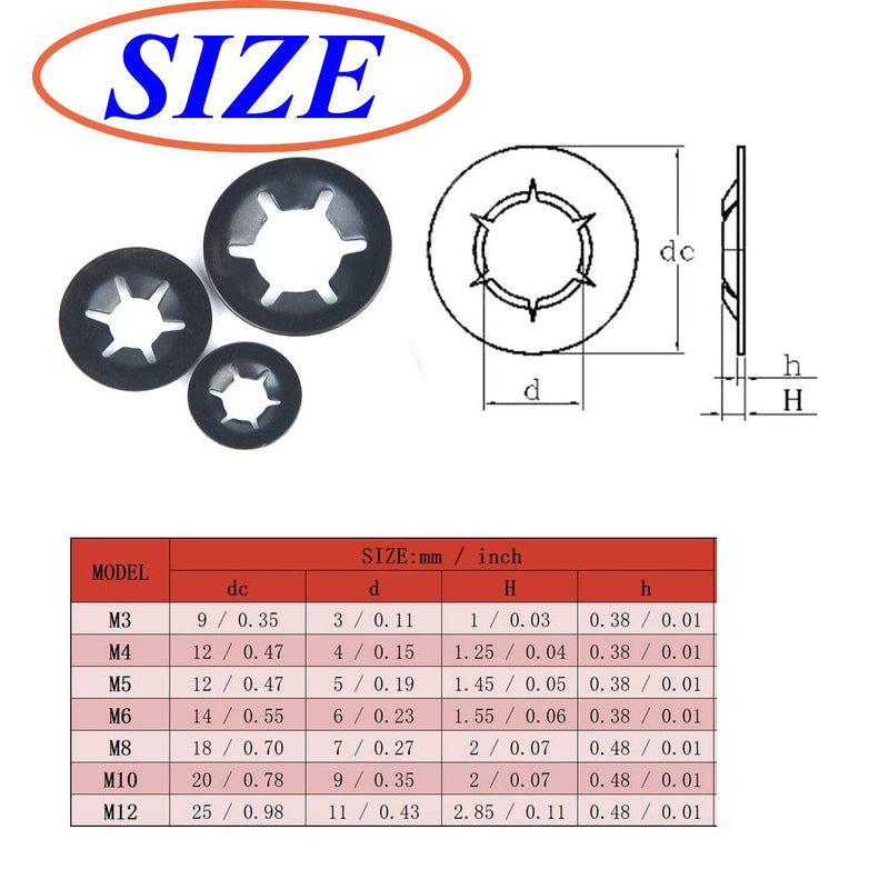 SpzcdZa 260pcs 7 size Internal Tooth Starlock Washers Locking Washer Assortment Kit, Push On Speed Clips Fasteners Assortment Kit,Quick Speed Locking Washers,Black Oxide Finish65Mn Black Oxide Finish - NewNest Australia