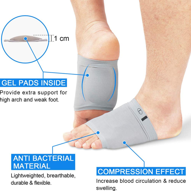 Ailaka 2 Pairs Compression Arch Support Sleeves, Cushioned Foot Braces Arch Pads for Flat Foot Pain Relief Plantar Fasciitis Heel Spurs (Grey, Shoe Size: Women’s 5-13/Men’s 3-11) Grey - NewNest Australia