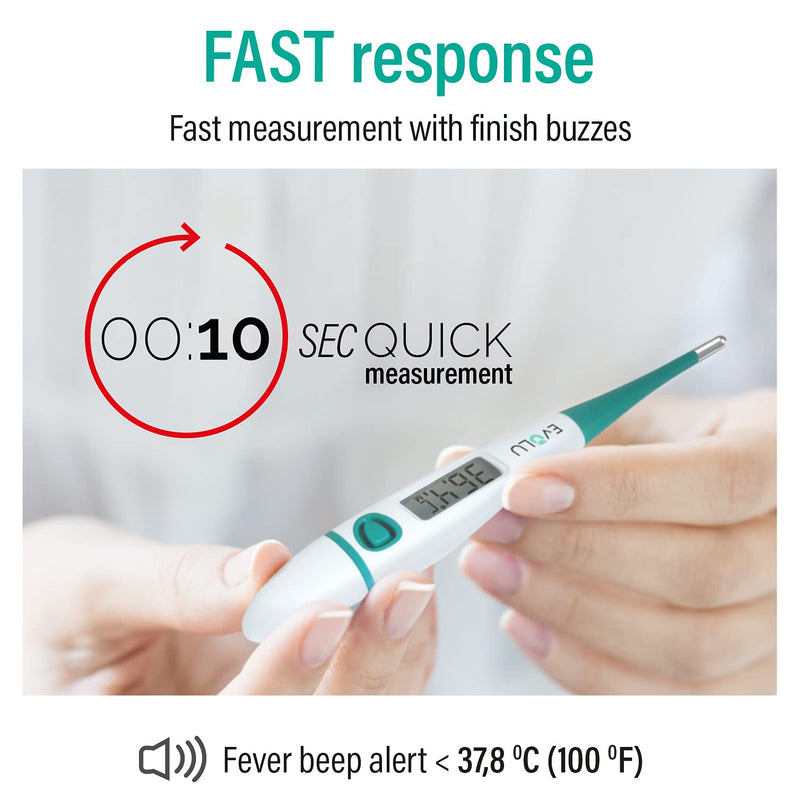 Evolu Waterproof Flexible Digital Thermometer Measurement In Mouth, Rectal Or Armpit With Flexible Measuring Tip In 10 Seconds - Babies, Children, Adults - High Precision - With Storage Box - NewNest Australia