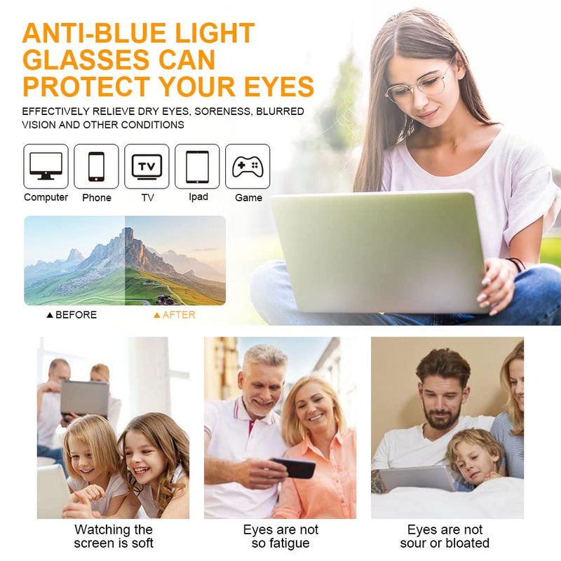 ACWOO Blue Light Filter Glasses, Set of 2 Round Anti Blue Light PC Gaming Glasses Fashion Glasses, Metal Blue Light Blocking Glasses, Retro Without Strength Blue Filter Glasses for Women Men (Gold + Black) Round (Gold + Black) - NewNest Australia