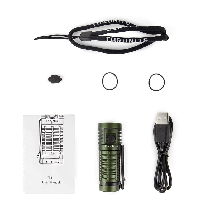 ThruNite T1 EDC Flashlight USB Rechargeable Mini LED Pocket Light with Magnetic Tailcap, Cool White Dark Green-CW - NewNest Australia