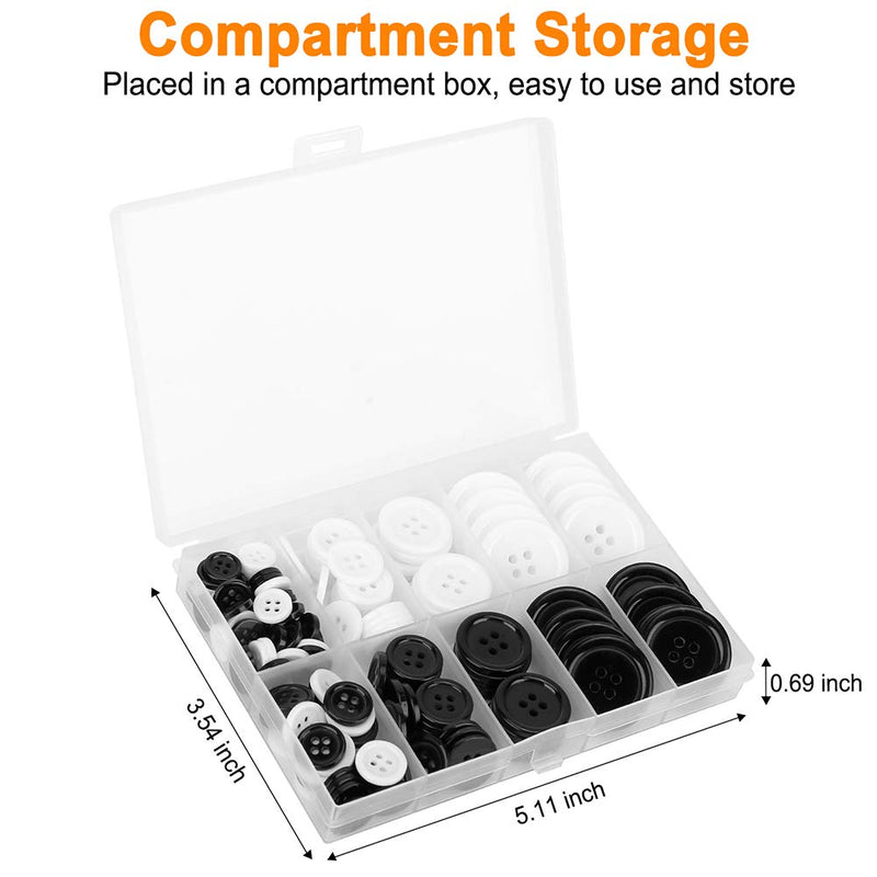 Mixed Sewing Buttons 160Pcs, Round Black 4-Hole Craft Buttons, 5 Sizes White Resin Button, with Separate Compartment Storage Box, Suitable for Sewing, Craft Projects and Holiday Decoration - NewNest Australia